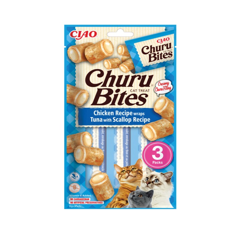 Churu Cat Bites Λιχουδιές Chicken & Tuna & Scallops 30gr (Κοτόπουλο - Τόνος - Χτένια)