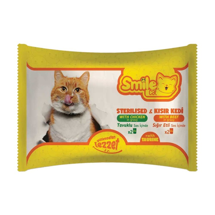 Smile Sterilised Cat Chicken + Beef in Gravy 4x100gr