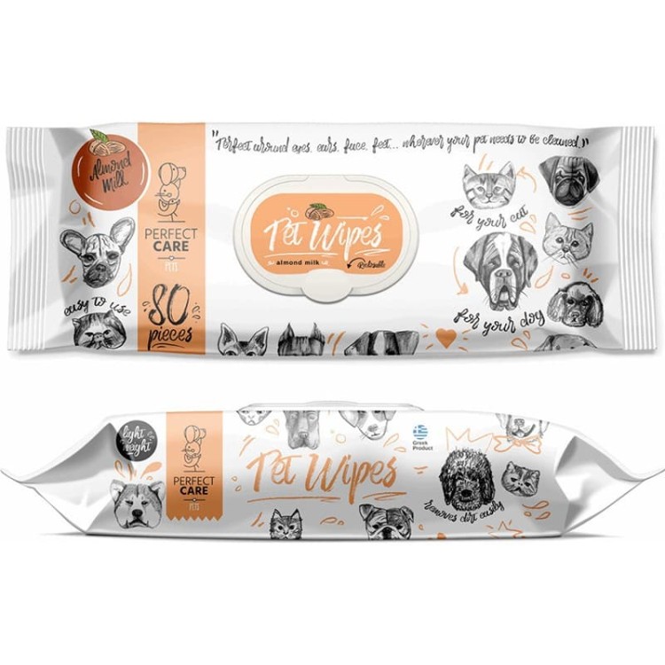 Perfect Care Pet Wipes Almond Milk Υγρά Μαντηλάκια 80τμχ