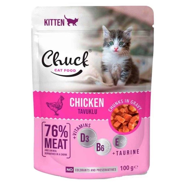 Chuck Kitten Food with Chicken in Gravy 100gr (Κοτόπουλο σε Σάλτσα για Γατάκια)