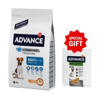 Advance Dog Adult Mini 3kg (Κοτόπουλο) + 1 Συσκευασία Advance Dental Care Stick Mini-10kg ΔΩΡΟ
