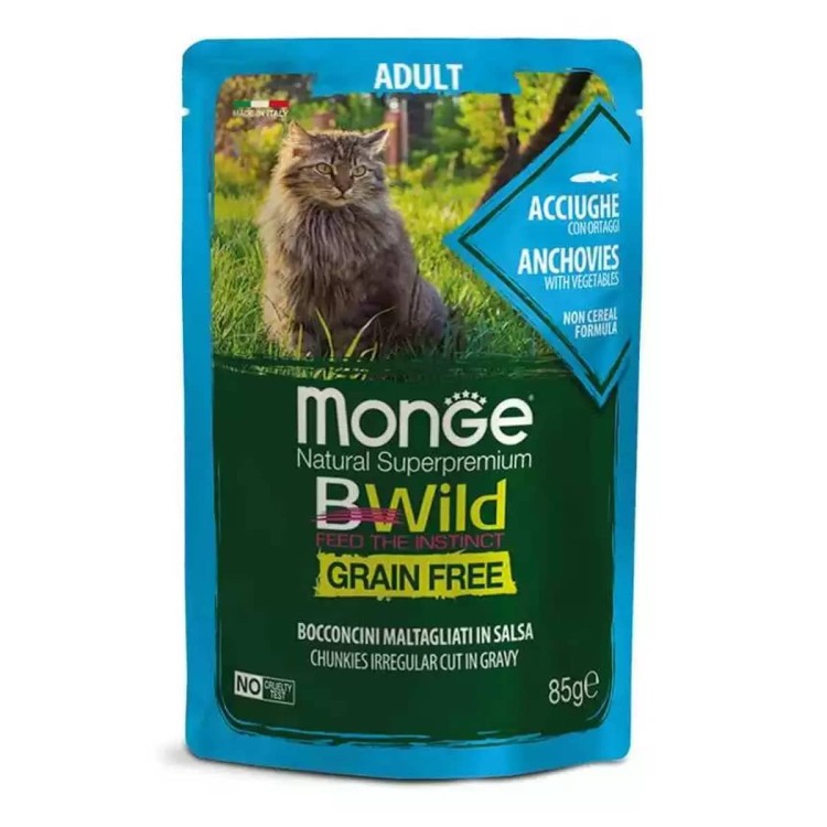 Monge Bwild Grain Free Adult με Γαύρο & Λαχανικά 85gr (σε σάλτσα)