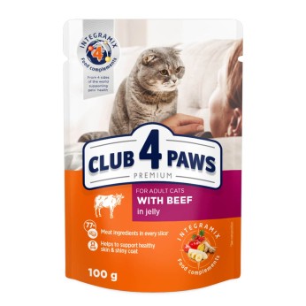 Club 4 Рaws Premium pouch Beef in Jelly for Adult Cats 100gr (με Βοδινό σε Ζελέ)