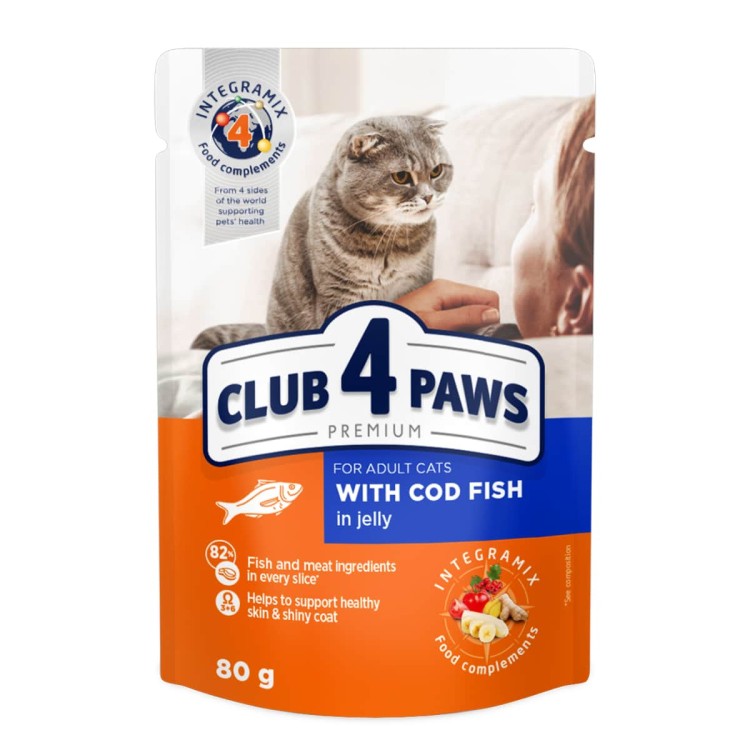 Club 4 Рaws Premium pouch Cod Fish in Jelly for Adult Cats 100gr (με Μπακαλιάρο σε Ζελέ)