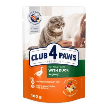 Club 4 Рaws Premium pouch Duck in Gravy for Adult Cats 100gr (με Πάπια σε Σάλτσα)