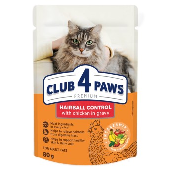 Club 4 Рaws Premium "Hairball Control" pouch Chicken for Adult Cats 80gr (για Τριχόμπαλες - με Κοτόπουλο)