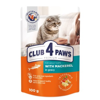 Club 4 Рaws Premium pouch Μackerel in Gravy for Adult Cats 100gr (με Σκουμπρί σε Σάλτσα)