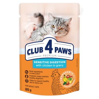 Club 4 Рaws Premium "Sensitive Digestion" pouch Chicken in Gravy for Adult Cats 80gr (για Ευαίσθητο Στομάχι - με Κοτόπουλο σε Σάλτσα)