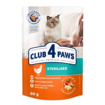 Club 4 Рaws Premium pouch Chicken for Sterilised Cats 80gr (με Κοτόπουλο)