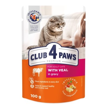 Club 4 Рaws Premium pouch Veal in Gravy for Adult Cats 100gr (με Μοσχάρι σε Σάλτσα)