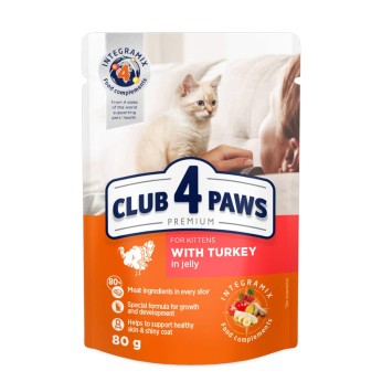 Club 4 Рaws Premium Pouch Turkey in Jelly for Kittens 80gr (με Γαλοπούλα σε Ζελέ)