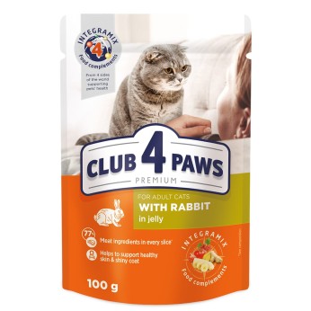 Club 4 Рaws Premium pouch Rabbit in Jelly for Adult Cats 100gr (με Κουνέλι σε Ζελέ)