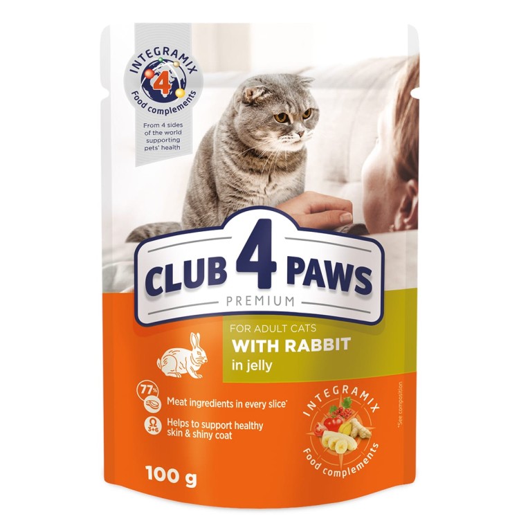 Club 4 Рaws Premium pouch Rabbit in Jelly for Adult Cats 100gr (με Κουνέλι σε Ζελέ)