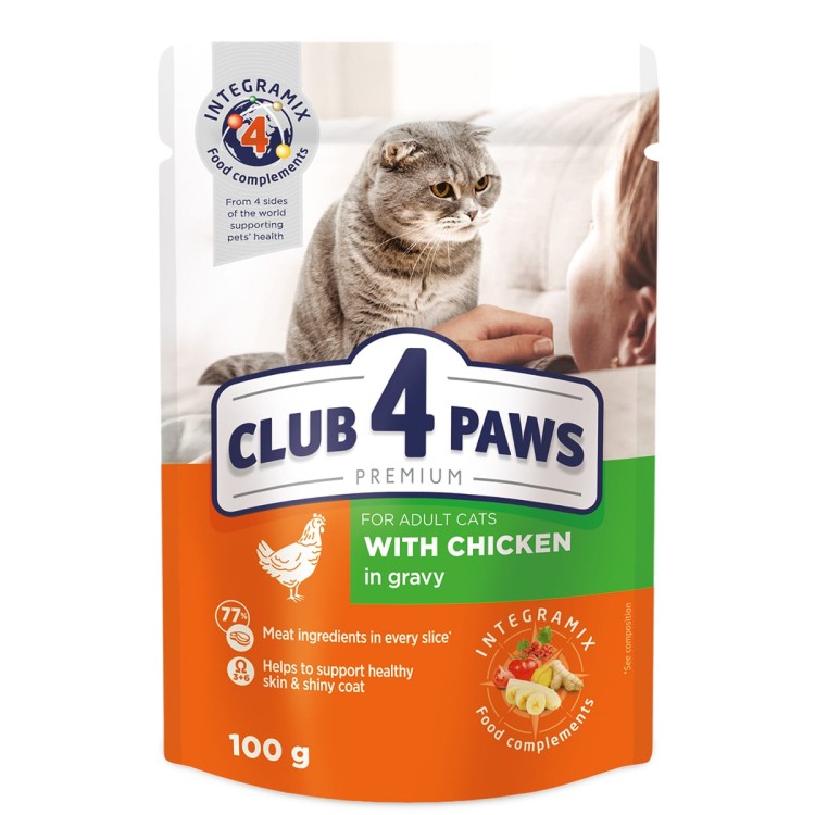 Club 4 Рaws Premium pouch Chicken in Gravy for Adult Cats 100gr (με Κοτόπουλο σε Σάλτσα)