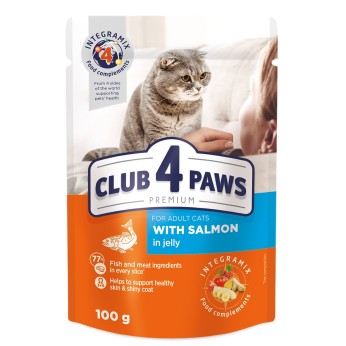 Club 4 Рaws Premium pouch  Salmon in Jelly for Adult Cats 100gr (με Σολομό σε Ζελέ)