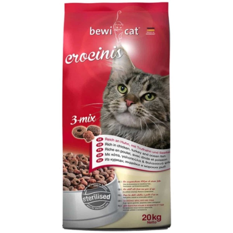 Bewi Cat Adult Sterilised Crocinis με Κοτόπουλο-Γαλοπούλα-Ψάρι (για στειρωμένες γάτες) 20kg