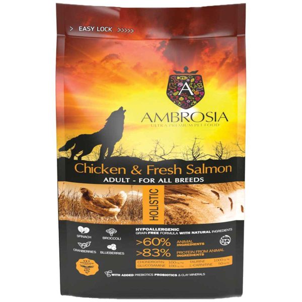 Ambrosia Holistic Grain Free Adult Dog Chicken & Salmon 2kg (Κοτόπουλο - Σολομός)