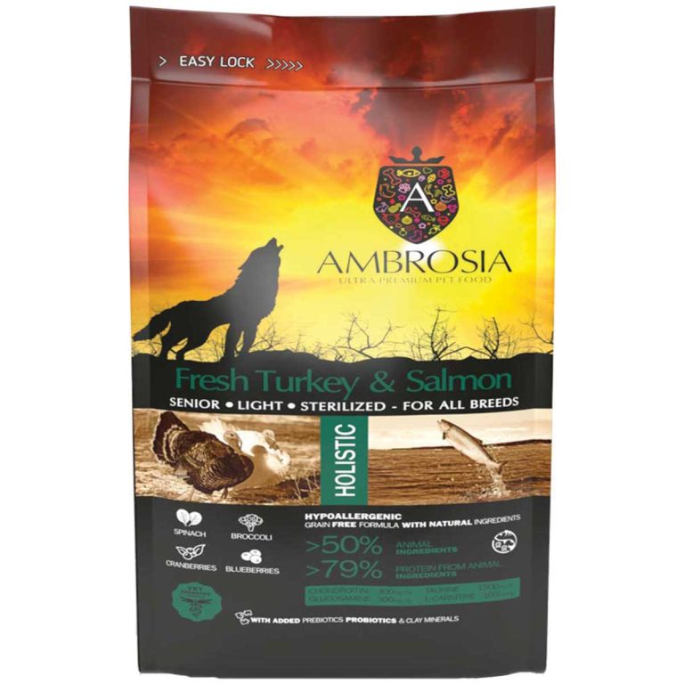 Ambrosia Holistic Grain Free Senior Light Sterilised Regular Dog Turkey & Salmon 2kg (Γαλοπούλα - Σολομός)