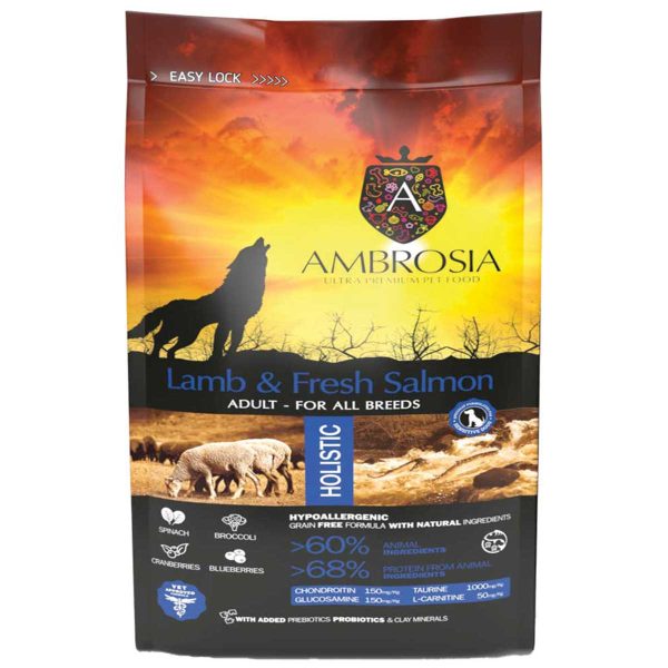 Ambrosia Holistic Grain Free Adult Regular Dog Lamb & Salmon 2kg (Αρνί - Σολομός)