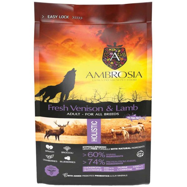 Ambrosia Holistic Grain Free Adult Regular Dog Venison & Lamb 2kg (Ελάφι - Αρνί)