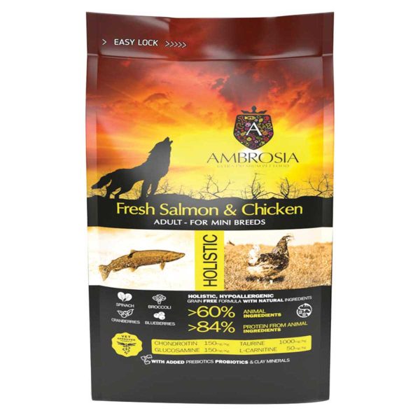 Ambrosia Holistic Grain Free Mini Adult Dog Salmon & Chicken 6kg (Σολομός - Κοτόπουλο)