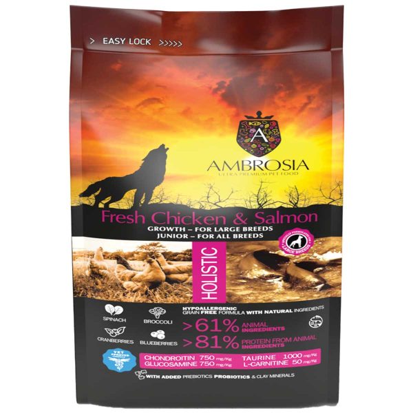 Ambrosia Holistic Grain Free Puppy Dog Large Chicken & Salmon 2kg (Κοτόπουλο - Σολομός)