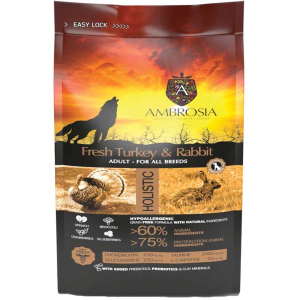 Ambrosia Holistic Grain Free Adult Regular Dog Turkey & Rabbit 2kg (Γαλοπούλα - Κουνέλι)