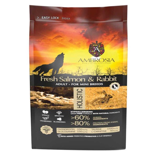 Ambrosia Holistic Grain Free Mini Adult Dog Sensitive Fresh Salmon & Rabbit 1.5kg (Σολομός - Κουνέλι)