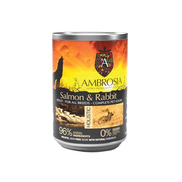 Ambrosia Grain Free Holistic Pate Adult Sensitive Dog Salmon & Rabbit 400gr (Πατέ Σολομός - Κουνέλι)