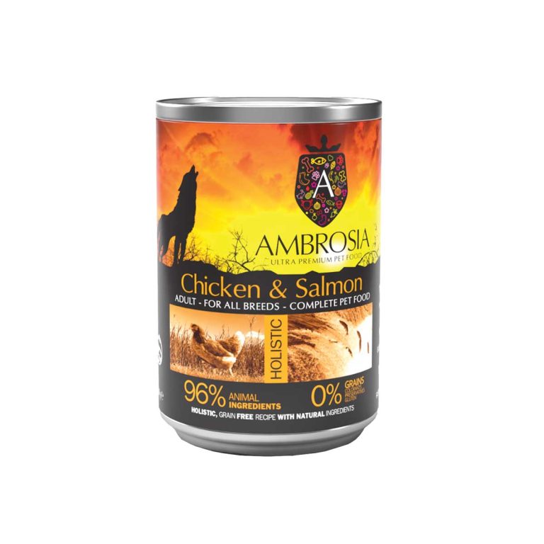 Ambrosia Grain Free Holistic Pate Adult Dog Fresh Chicken & Salmon 400gr (Πατέ Κοτόπουλο - Σολομός)