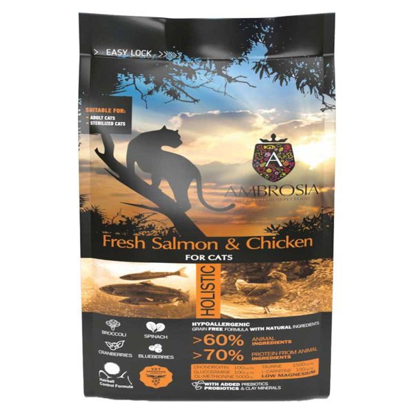 Ambrosia Grain Free Holistic Sterilised Adult Cat & Kitten Fresh Salmon & Chicken 1.5kg (Σολομός - Κοτόπουλο)