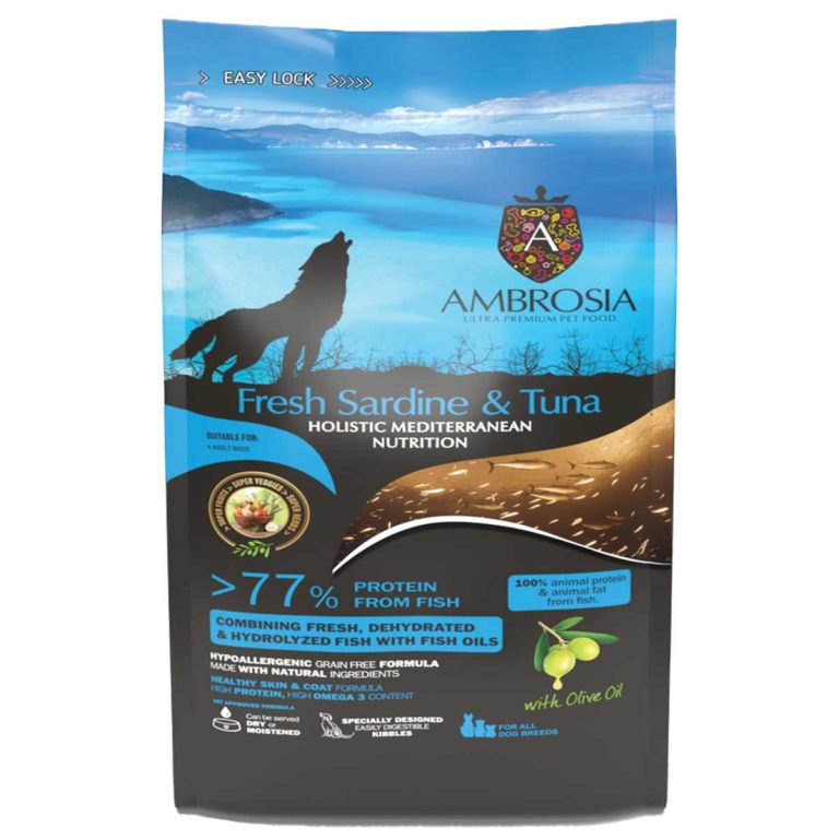 Ambrosia Mediterranean Diet Grain Free Holistic Regular Adult Dog Fresh Sardine & Tuna 1.5kg (Σαρδέλα - Τόνος)