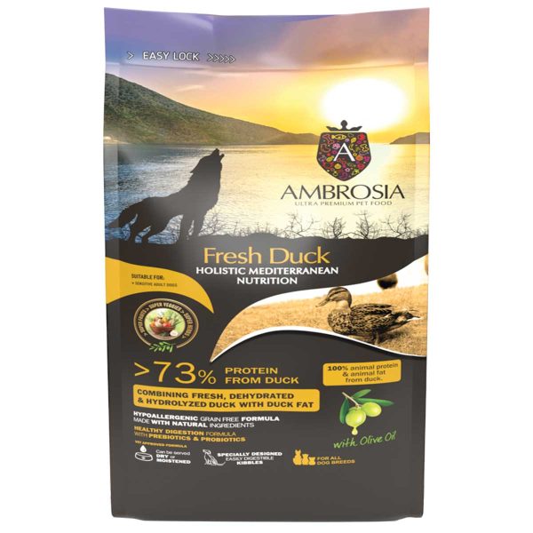 Ambrosia Mediterranean Diet Grain Free Holistic Regular Adult Dog Sensitive Fresh Duck 1.5kg (Πάπια)