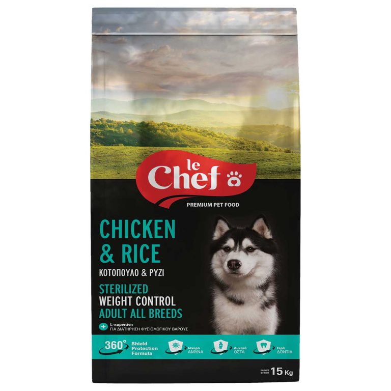 Le Chef Adult Dog Sterilised-Weight Control with Chicken & Rice 15kg (Κοτόπουλο - Ρύζι)