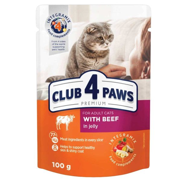 Club 4 Paws Premium Pouch for Adult Cat with Beef in Jelly 100gr (Βοδινό σε Ζελέ)