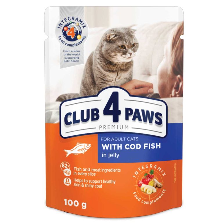 Club 4 Paws Premium Pouch for Adult Cat with Cod Fish in Jelly 100gr (Μπακαλιάρο σε Ζελέ)