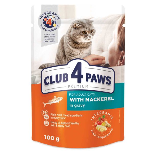 Club 4 Paws Premium Pouch for Adult Cat with Mackerel in Gravy 100gr (Σκουμπρί σε Σάλτσα)