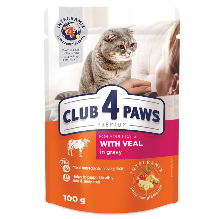 Club 4 Paws Premium Pouch for Adult Cat with Veal in Gravy 100gr (Μοσχάρι σε Σάλτσα)