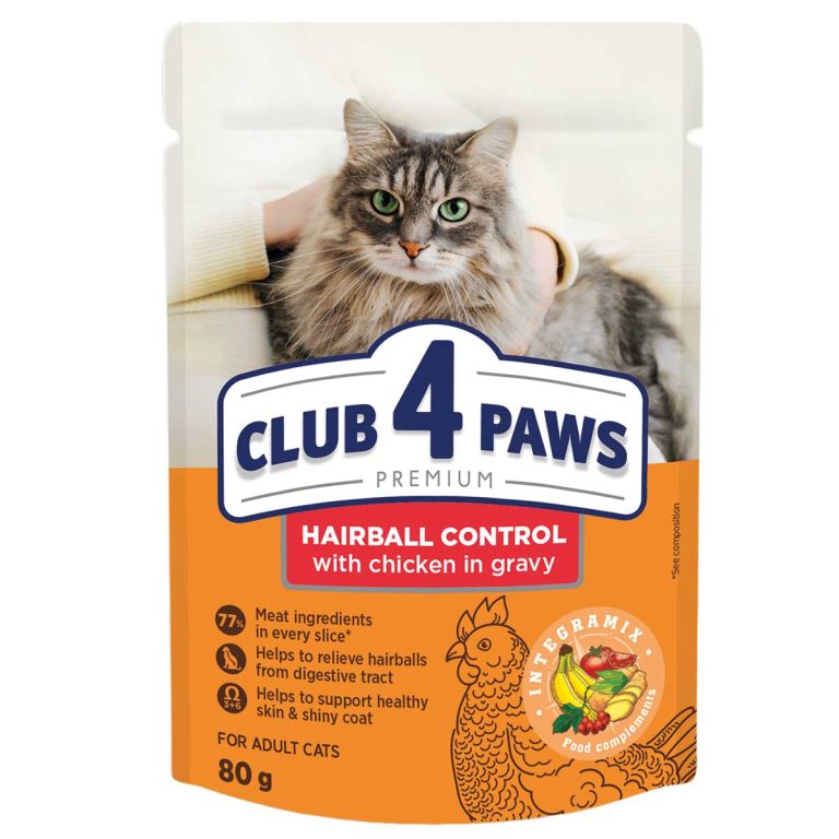 Club 4 Paws Premium Pouch for Hairball Control Cat with Chicken in Gravy 80gr (για Τριχόμπαλες - Κοτόπουλο σε Σάλτσα)