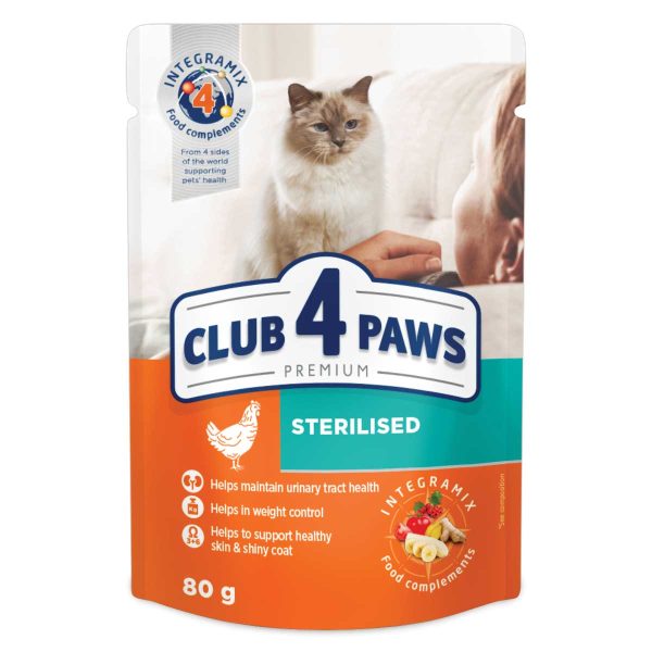 Club 4 Paws Premium Pouch for Adult Sterilised Cat with Chicken in Jelly 80gr (Κοτόπουλο σε Ζελέ)