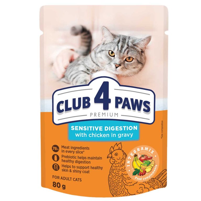 Club 4 Paws Premium Pouch for Sensitive Degestion Cat with Chicken in Gravy 80gr (Ευαίσθητη - Κοτόπουλο σε Σάλτσα)