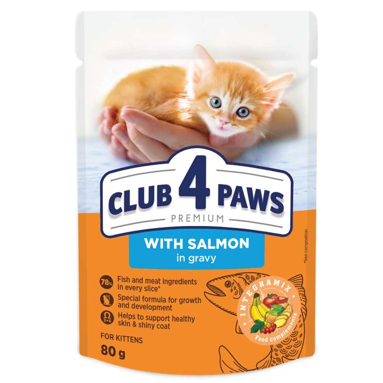 Club 4 Paws Premium Pouch for Kitten Cat with Salmon in Gravy 80gr (Σολομός σε Σάλτσα)