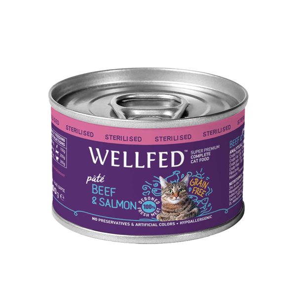 Wellfed Pate for Sterilised Adult Cat with Beef & Salmon 200gr (Πατέ Βοδινό - Σολομός)