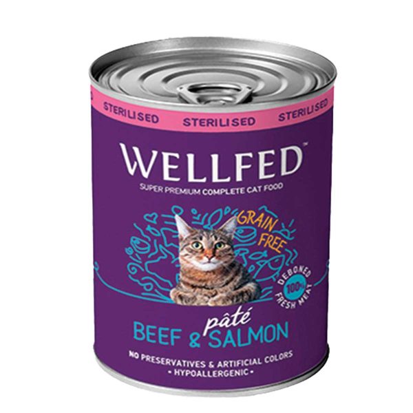 Wellfed Pate for Sterilised Adult Cat with Beef & Salmon 800gr (Πατέ Βοδινό - Σολομός)