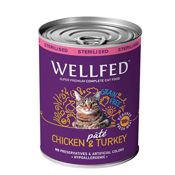 Wellfed Pate for Sterilised Adult Cat with Chicken & Turkey 800gr (Πατέ Κοτόπουλο - Γαλοπούλα)