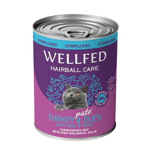 Wellfed Hairball Pate for Sterilised Cat with Turkey & Duck 400gr (Πατέ Γαλοπούλα - Πάπια)