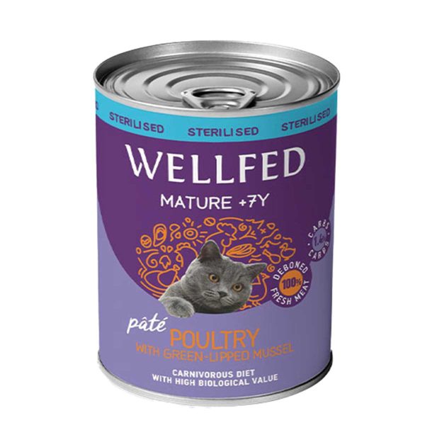 Wellfed Mature +7 Pate for Sterilised Cat with Poultry & Green-Lipped Mussel 400gr (Πατέ Πουλερικά - Πρασινόχειλο Μύδι)