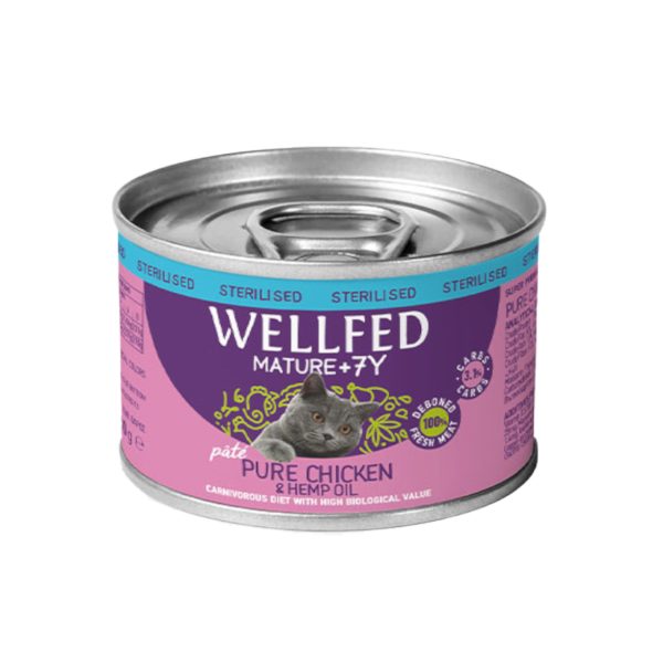 Wellfed Mature +7 Pate for Sterilised Cat with Chicken & Hemp Oil 200gr (Πατέ Κοτόπουλο - Έλαιο Κάνναβης)