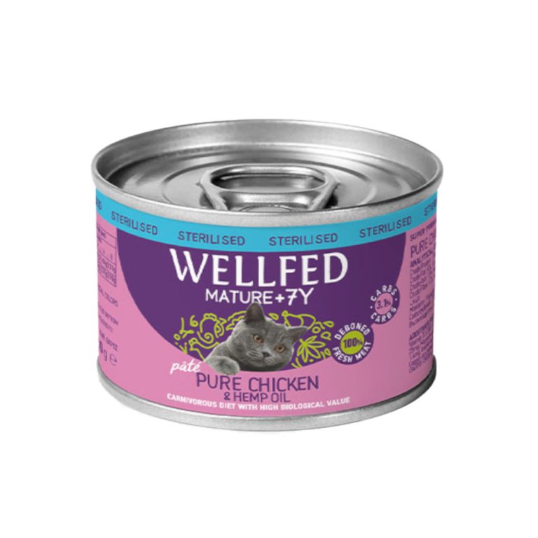 Wellfed Mature +7 Pate for Sterilised Cat with Chicken & Hemp Oil 200gr (Πατέ Κοτόπουλο - Έλαιο Κάνναβης)