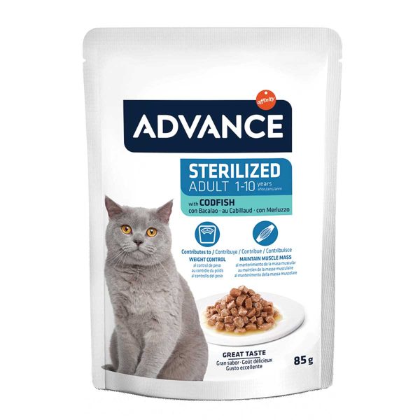 Advance Adult Sterilised Cat with Codfish in Gravy 85gr (Μπακαλιάρος σε Σάλτσα)